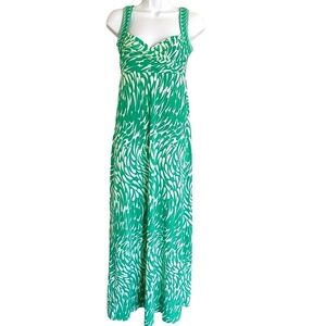 BCBGMaxAzria | Green and White Print Maxi Dress